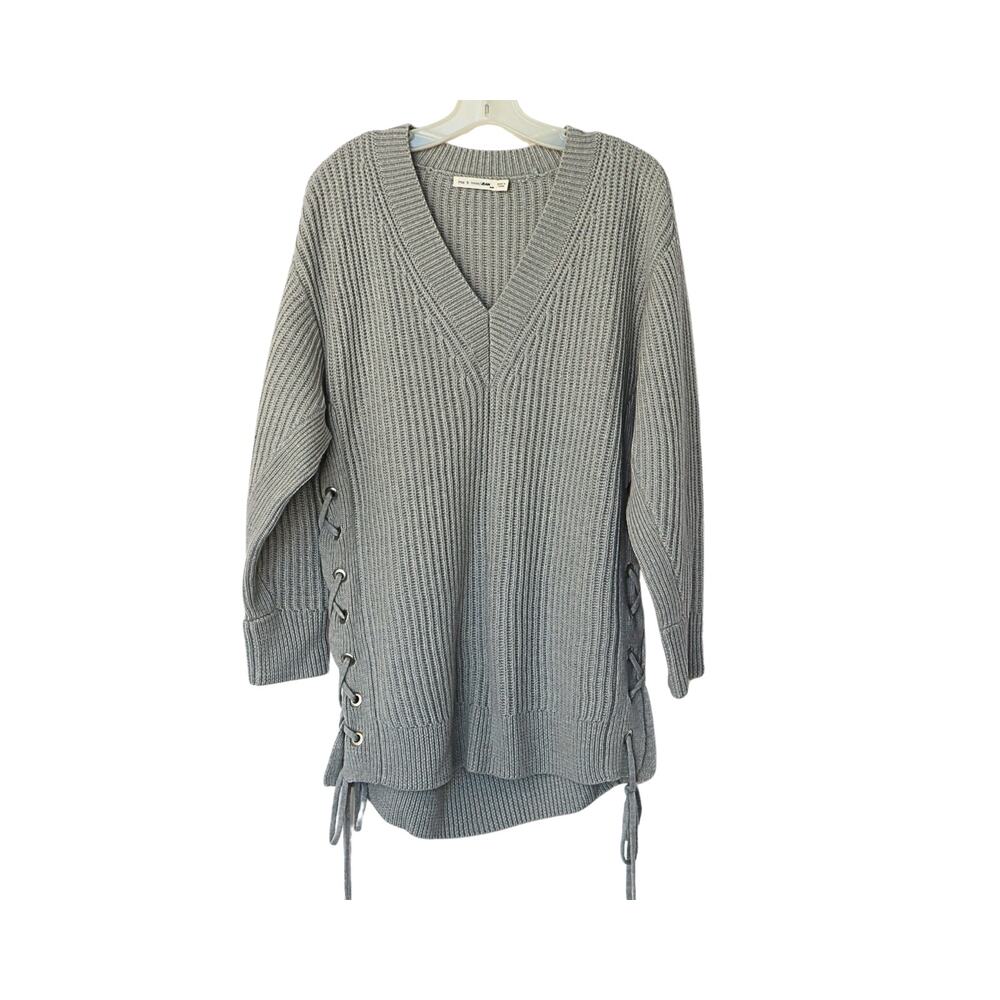 RAG & BONE IVY LEAGUE Side-Tie V-Neck Sweater - Grey - M